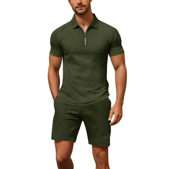 JIKNTTR Men's Track Suits 2 Piece Summer Short Sets Outfits Fashion Zip Polo Shirt Casual Short Sleeve And Shorts Sports Suit Fashionable Sport Suit