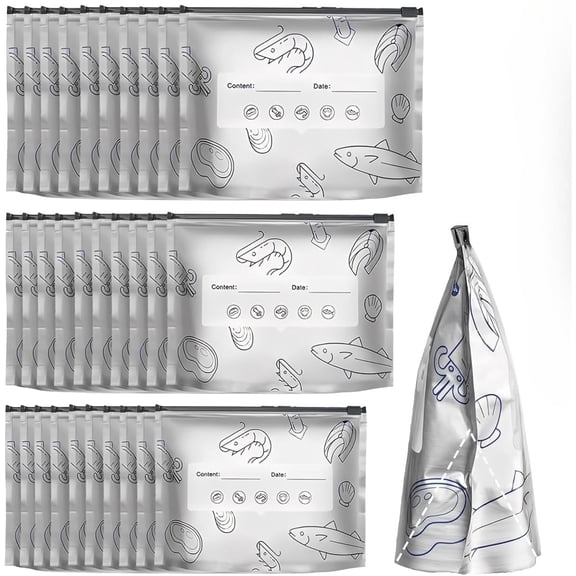 Reusable Aluminum Foil Sealable Storage Bags, Durable Leakproof Freezer Stand-Up Bags with Zip-Lock Seal for Vegetables & More, S M L Sizes, 30-Pack