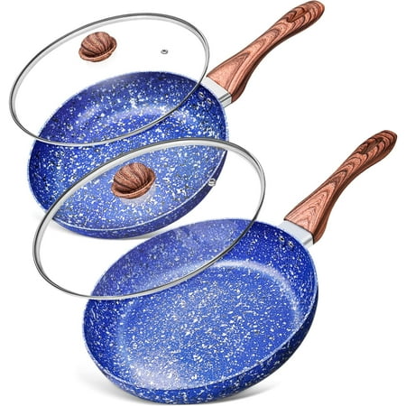 

Frying Pan Set with Lid 9.5 & 11 Fry Pan Set with APEO & PFOA-Free Stone-Derived Interior Nonstick Frying Pans Granite Fry Pans Nonstick Skillets Set Induction Compatible