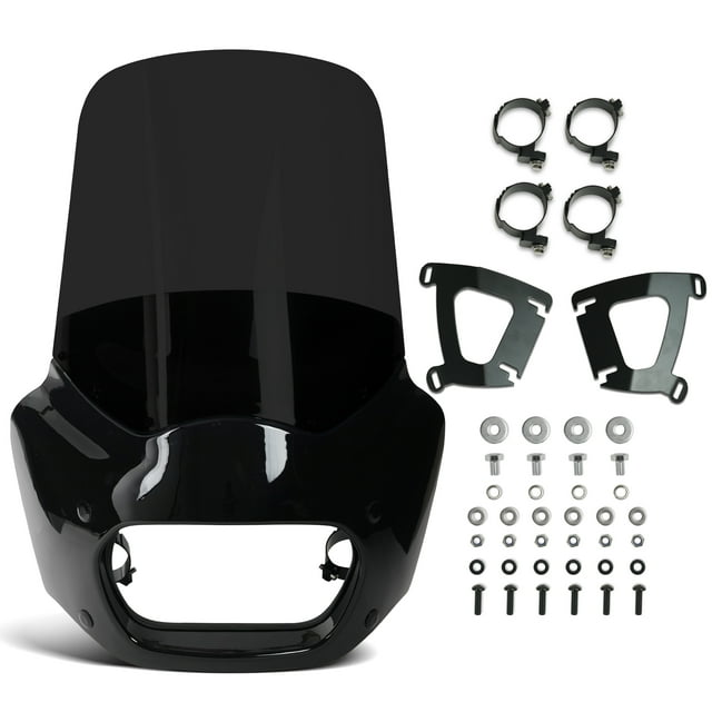 Krator Motorcycle Windshield Fairing & Mounting Kit, Wind Deflector, Motorcycle Accessories Windscreen, Compatible with Harley Davidson Softail Fat Bob FXFB/114 FXFBS 2018+, Blackout, 15" Windshield