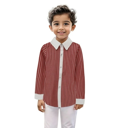 

Toddler Boys Girls Shirts Long Sleeve Striped Button Down Casual Dress Kids Clothes Size 6-7T