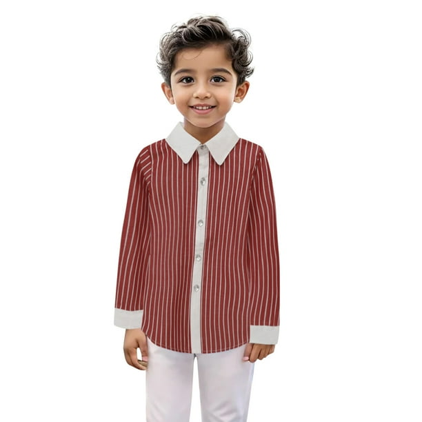 Gibobby Blusa Niños Camisas de vestir casuales de manga larga con botones a y manga larga para niños y niñas(Rojo, 6-7 Años)