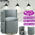 thumbnail image 2 of 360° Swivel Accent Chair Storage Ottoman Linen Fabric Armchair Bedroom Stool Club Chair Gray, 2 of 9