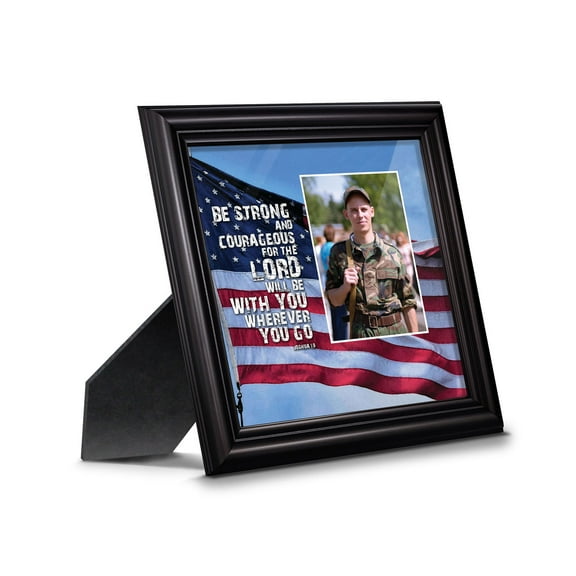 Be Strong and Courageous, Biblical Military Gift, American Flag Picture Frame, 6341B