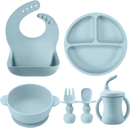 PandaEar 12-Piece Silicone Baby Feeding Set with Adjustable Bib, Suction Bowl, Straw Cup