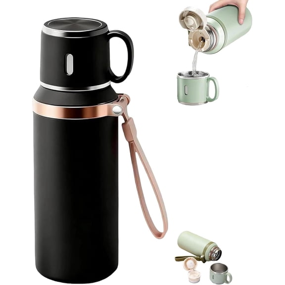 2 in 1 316 Stainless Steel Insulated Bottle with Cup Lid, Wide Mouth Leakproof Thermal Flask for Hot and Cold Drinks