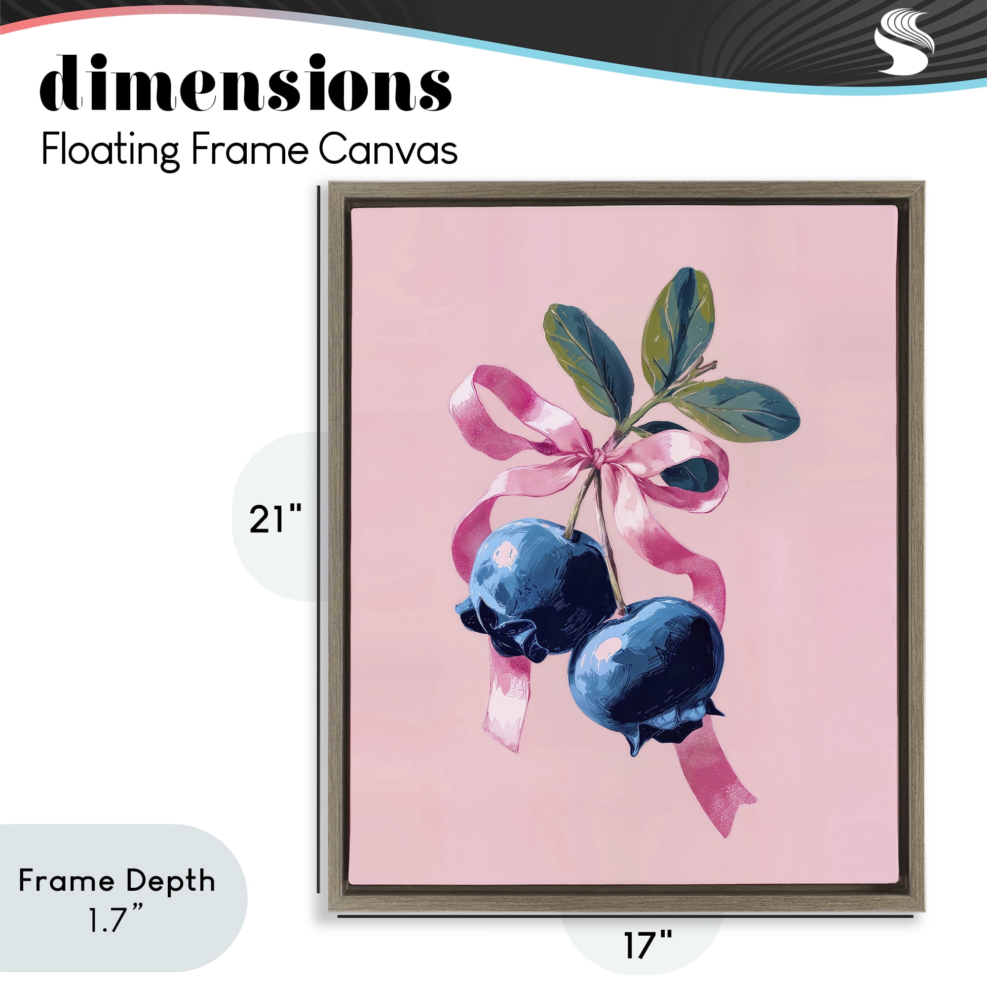 Stupell Industries Blueberry Branch with Pink Bow Brown Framed Floater Canvas Wall Art, design by Imagine It Images
