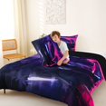 thumbnail image 4 of Castle Fairy Cyberpunk Style Futuristic Supercar Full Size Comforter Sets 3 Pieces for Teens, Neon Night Art Bedding Sets for Bedroom, Magenta Purple,Black Reversible, 4 of 6