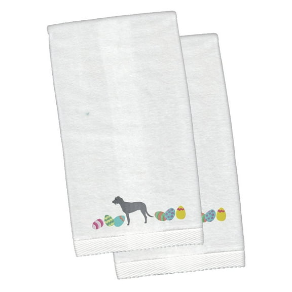 Irish Wolfhound Easter White Embroidered Plush Hand Towel Set of 2