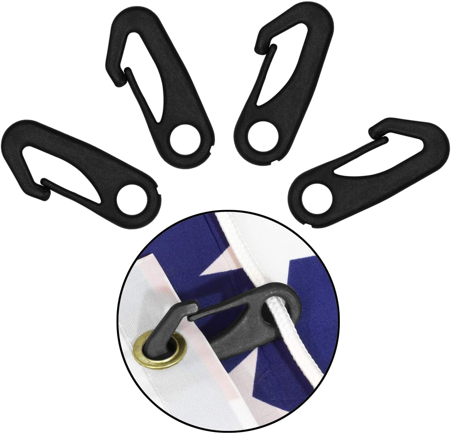 Heavy Duty Black Nylon Flagpole Snap Hook Clips, 4-Pack