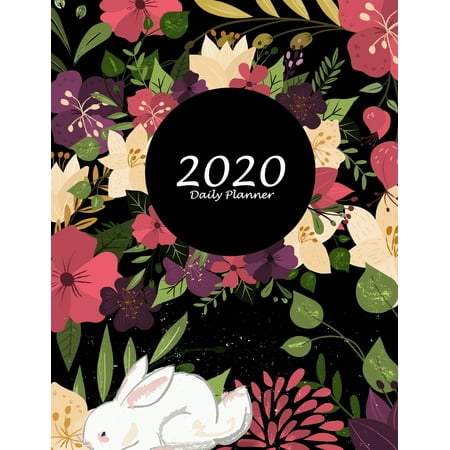 2020 Daily Planner: Cute Black Floral, Daily Calendar Book 2020, Weekly/Monthly/Yearly Calendar Journal, Large 8.5