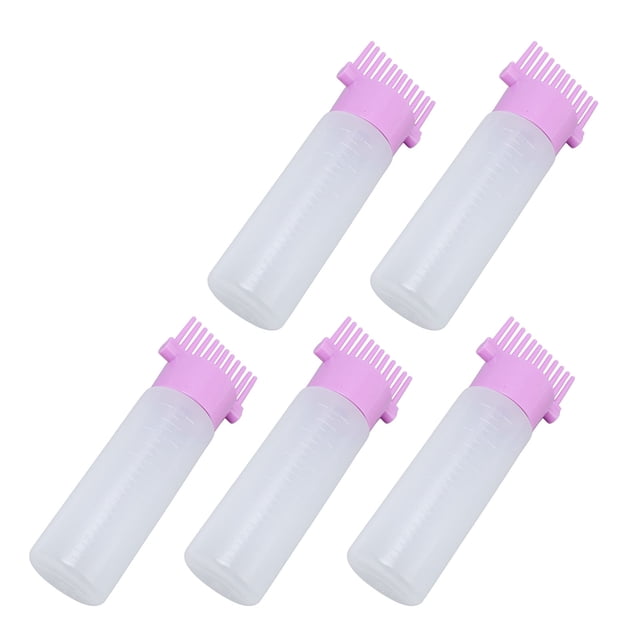 Hair Dye Bottle, 5pcs Applicator Bottles Set, Spiral Cap Design, Color Distribution, Comb Teeth, Single Press, Ergonomic Design, Hair Conditioning Products, Essential Oils, Plastic