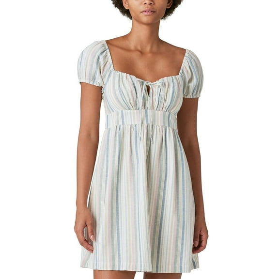 Lucky Brand Women Sweetheart-Neck Babydoll Dress Size L Pastel Pink MSRP $119