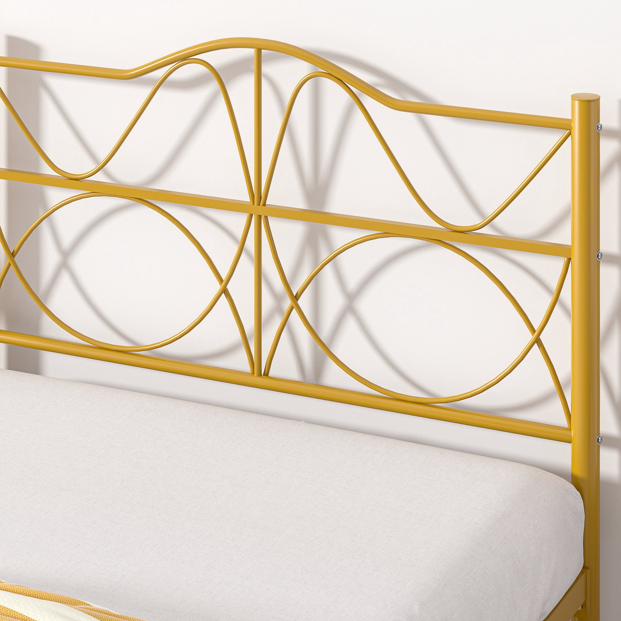 VECELO Twin Size Bed Frame with Headboard, Metal Platform Bed Frame, Strong Metal Slats Support, Mattress Foundation No Box Spring Needed, Gold