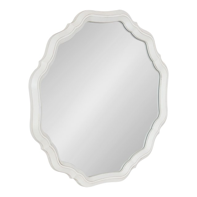 Kate and Laurel Ripling Traditional Round Scallop Framed Mirror, 26 Inch Diameter, White, Coastal Scalloped Rounded Bathroom Vanity Mirror or Fireplace Mantle Wall Decor