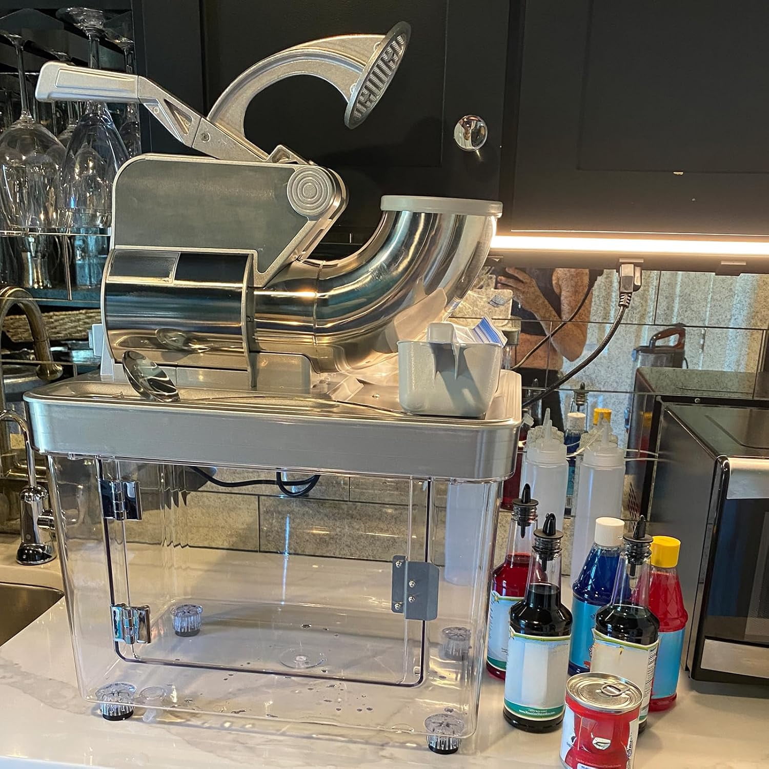 661 LBS/H Commercial Ice Crusher, 350W Electric Snow Cone Machine with 4 Blades, Stainless Steel Shaved Ice Machine with 38 L Ice Storage Box for Restaurants, Bars, Home and Commercial Use