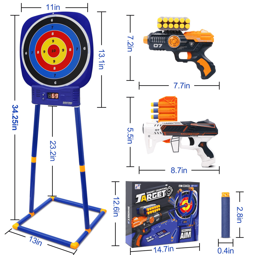 Carsky Electronic Scoring Target Shooting Toy, 2 Foam Dart Blasters & 20 Darts, Interactive Shooting Game Set for Kids Ages 6-12, Indoor Outdoor Boys Gift