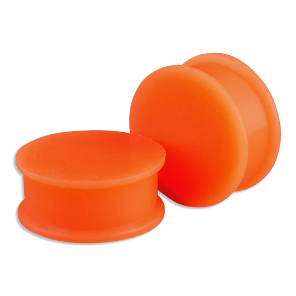 1 Pair Glow Orange Soft Silicone Flexible Ear Plugs Gauges 