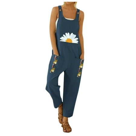 

Premium 2023 Gifts Women Casual Boho Floral Print Pocket Romper Long Playsuit Strap Button Jumpsuit