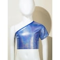 thumbnail image 2 of Sholeno Jazz Hip-hop Dance Top for Girls Boys One Shoulder Metallic Crop Top T-Shirt Stage Blue 170, 2 of 5