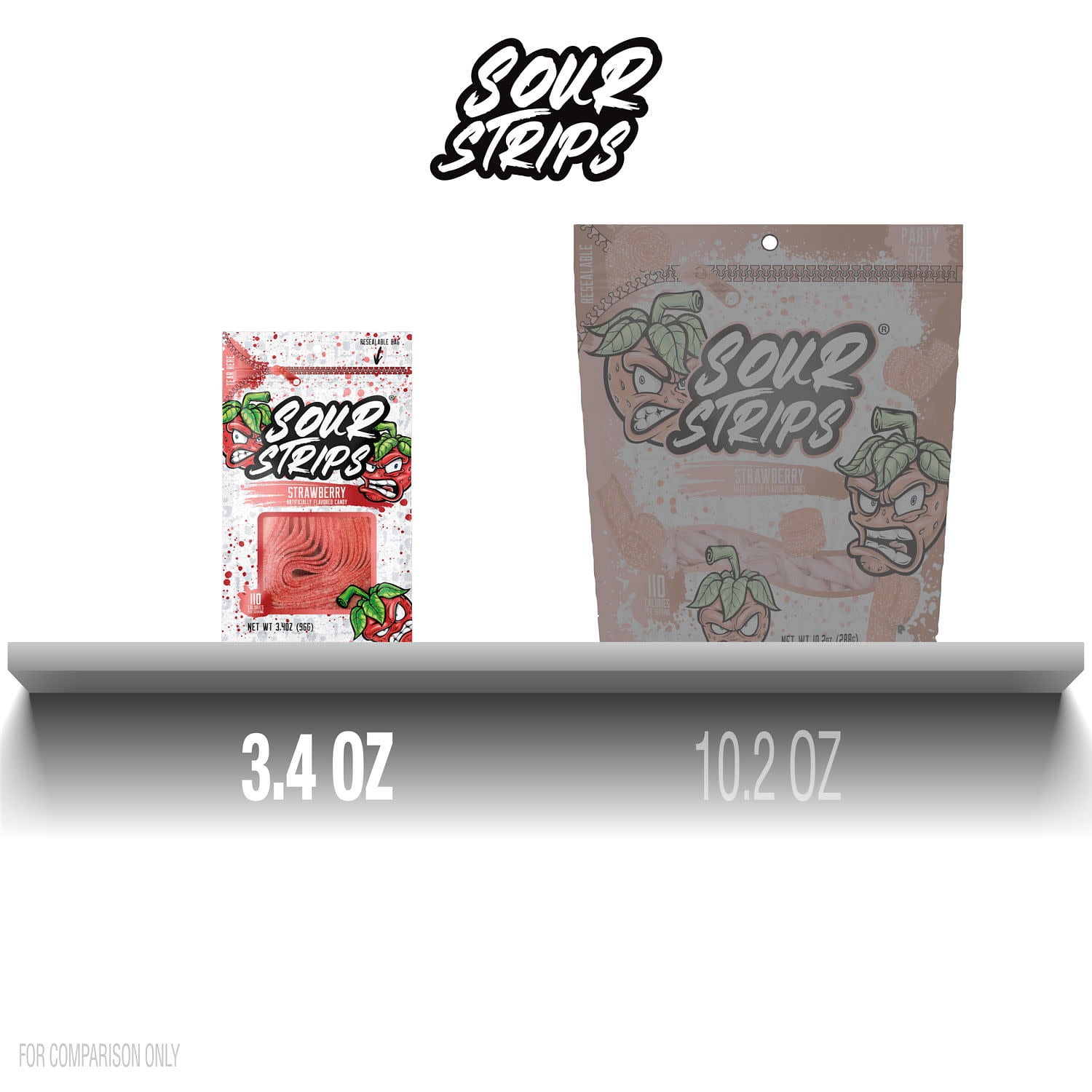 (2 pack) Sour Strips Strawberry Flavored Chewy, Candy Bag, 3.4 oz