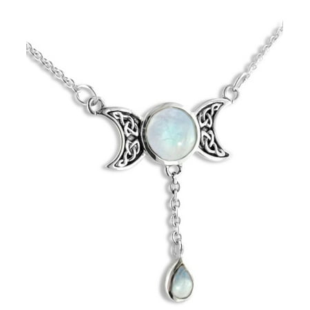 Triple Knot - Sterling Silver Celtic Knot Triple Moon Phases Genuine Rainbow Moonstone 17