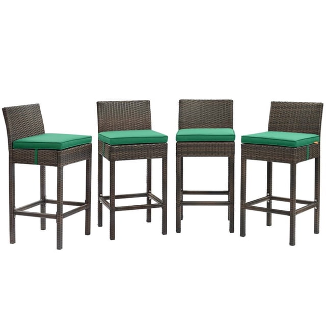 Modway Conduit Rattan Outdoor Bar Stool in Brown and Green (Set of 4)