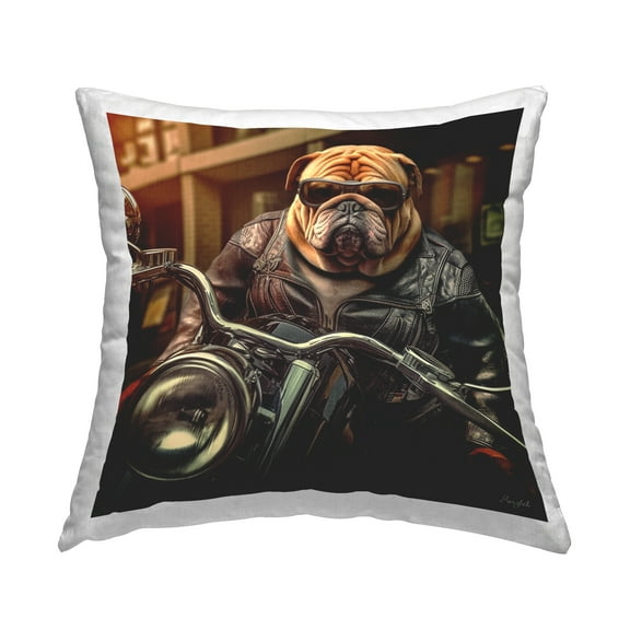 Stupell Industries Bulldog on Motorcycle Decorative Printed Throw Pillow, 18 x 18