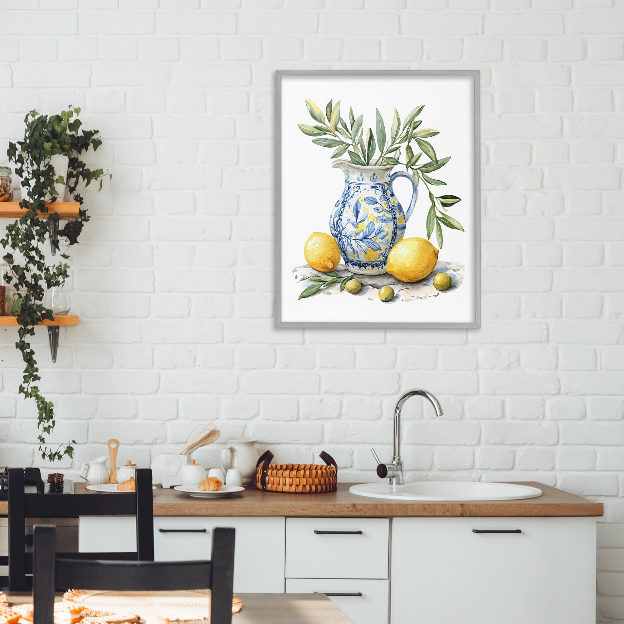 Stupell Industries Lemon & Olive Branch Still Life Gray Framed Giclee Art, design by LSR Design Studio