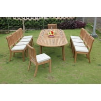 Teak Dining Set: 10 Seater 11 Pc: 117" Double Extensions Oval Dining Table & 10 Arbor Stacking Armless Chairs Outdoor Patio Grade-A Teak Wood WholesaleTeak #WMDSAB27
