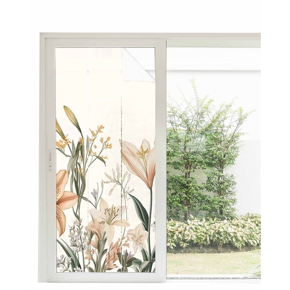 Window Privacy Film Botanical Flower Stained Glass Window Film Decorative Sun Block Window Cover Spring Watercolor Blooms Leaf Plant Window Clings Static Adhesive Sticker for Bathroom 35.4"x78.7"