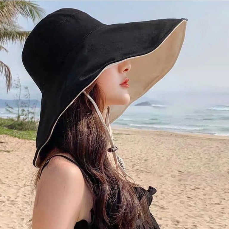 Wide Brim Reversible Bucket Hat for Women UV Protection Foldable Beach Sun Hat Inevnen Reversible Bucket Hats for Women, Wide Brim Sunhat  main image 3