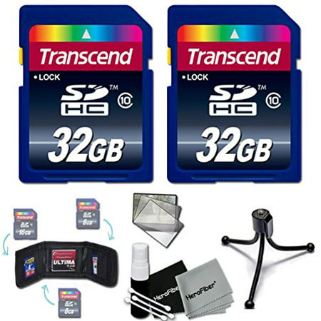 Transcend 64GB High Speed Class 10 Memory Card KIT (2 x 32GB Memory Cards) for Nikon Coolpix L840, L830, L820, AW130, AW120, L620, L610, L330, L320, L30, L28, L26, L120, L110, L100, AW110, AW100,