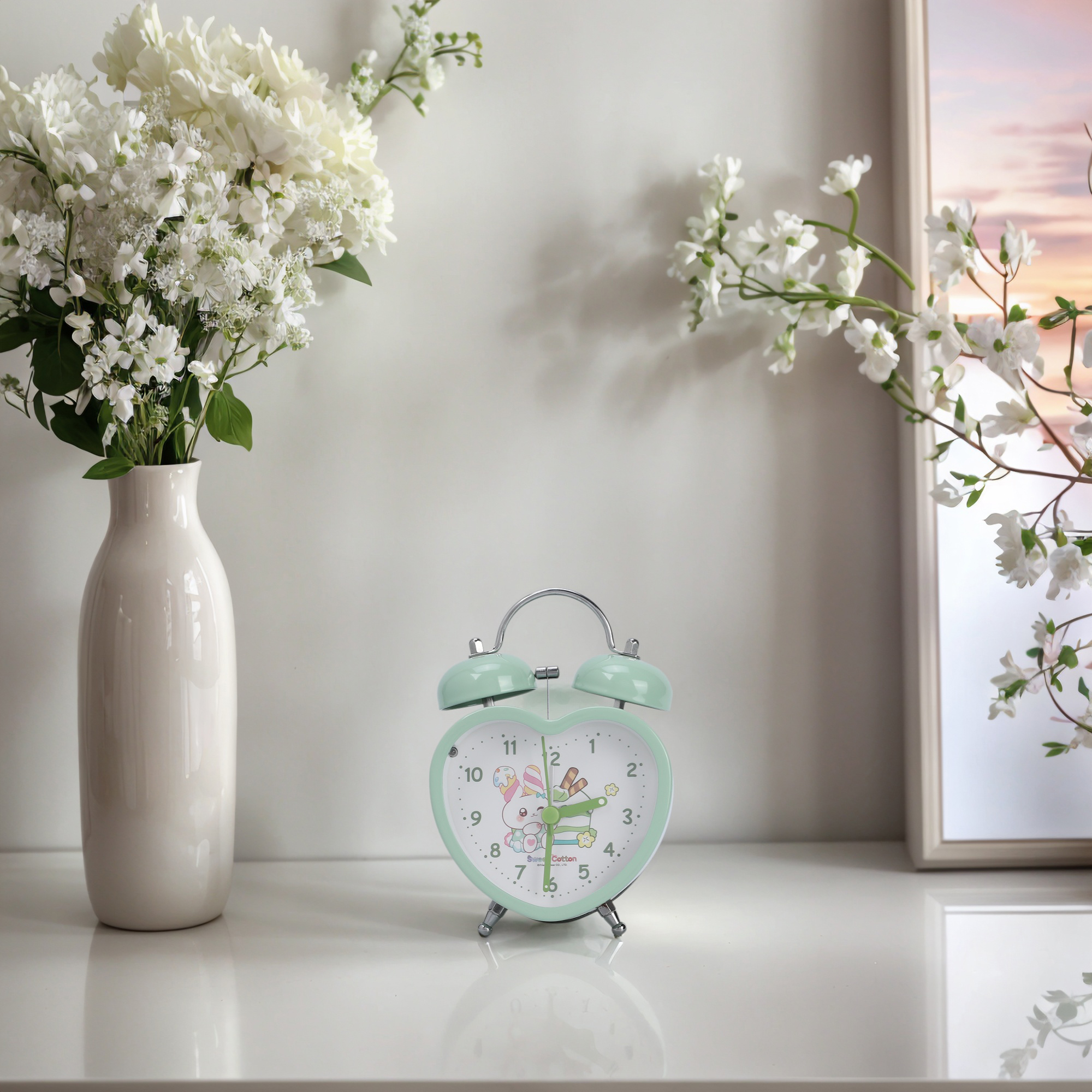 Unique Bargains Heart-Shaped Alarm Clock Green 3.3"L x 2.2"W x 5.1"H