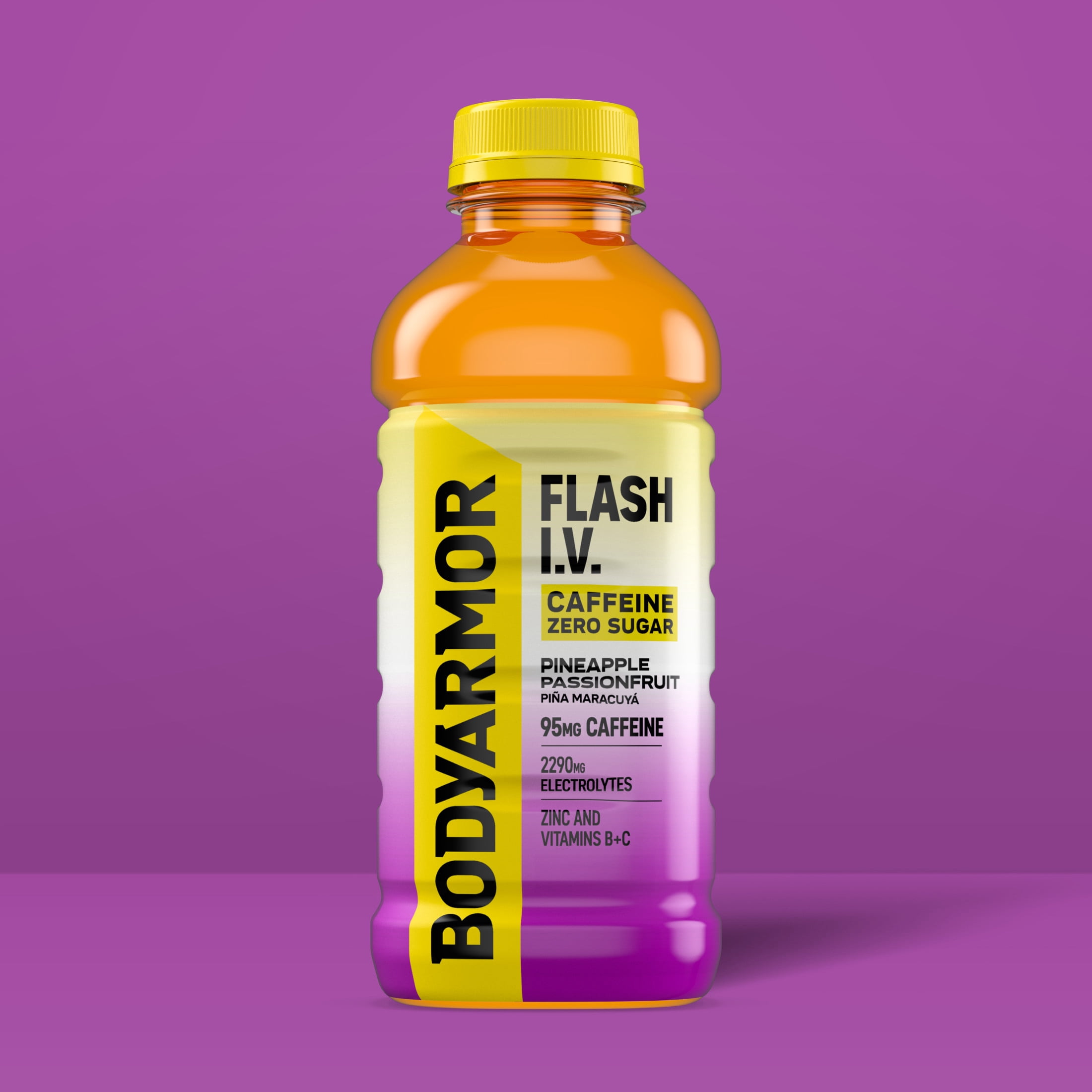 BODYARMOR Flash IV Zero Sugar Caffeine Pineapple Passionfruit Electrolyte Beverage Bottle 20 fl oz