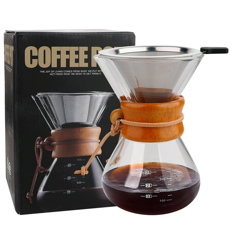 Moka Pot,Temperature Resistant Glass Coffee Maker Coffee Pot Espresso  Coffee Machine with Stainless Steel Filter Pot,400ML NO Filter