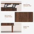 thumbnail image 5 of Round Lift Top Coffee Table, Modern Coffee Table with 180° Curved Sliding Door, Fluted Accent Coffee Tables with Hidden Storage and Open Shelves, for Living Room, Office, Walnut, 5 of 7