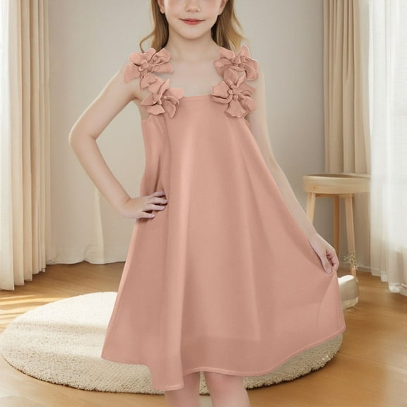 Bohemian Dresses for Little Girls Size 2-8 Floral Spaghetti Strap Sundresses Toddler Kids Cute Solid Color Summer Beach Midi Dress