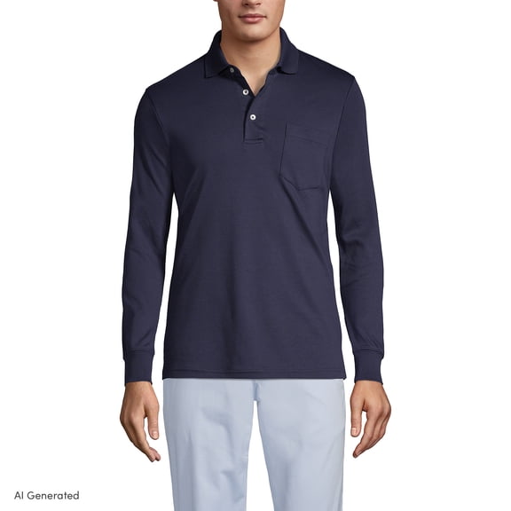Lands' End Men's Long Sleeve American-Grown Supima Cotton Polo Shirt with Pocket