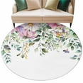 thumbnail image 2 of 7ft Round Rug, Eucalyptus Flower Non-Skid Rubber Backing Large Area Rugs - Living Room Bedroom Home Office, Sage Green Botanical Boho Leaf Pink Indoor Floor Mat Carpets Washable Rug, 2 of 9