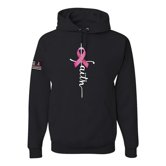 Wild Bobby Faith Breast Cancer Ribbon US Flag Breast Cancer Awareness Unisex Hoodie Sweatshirt, Black, Small