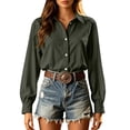 thumbnail image 2 of ClodeEU Women Lapel Long Sleeve Button Down Shirts,Casual Loose Blouse Army Green,Women's Plus L, 2 of 9