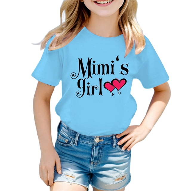 T-shirt Mignon à Motif pour Fille, Col Rond, Manches Courtes, Été, Décontracté, Bleu, 140/9 A-10 A