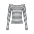 thumbnail image 2 of Elippeo Women's Off Shoulder Tops Slim Striped Long Sleeve Casual T-Shirt for Fall Streetwear, 2 of 9