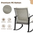 thumbnail image 3 of LAZZO 3 Pieces Patio Outdoor Conversation Set with Lumbar Pillows and Coffee Table, Gray PE Wicker Rocking Chairs with Beige Cushions, 3 of 8