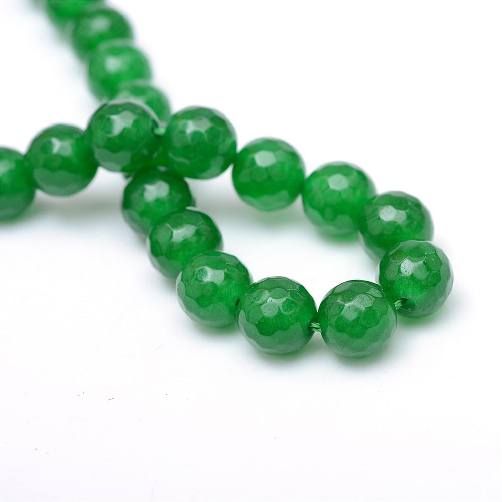 Natural White Jade Bead Strands Dyed Faceted Round Green 8~9mm Hole: 1mm about 46pcs/strand 14.76~14.96 inch(37.5~38cm)