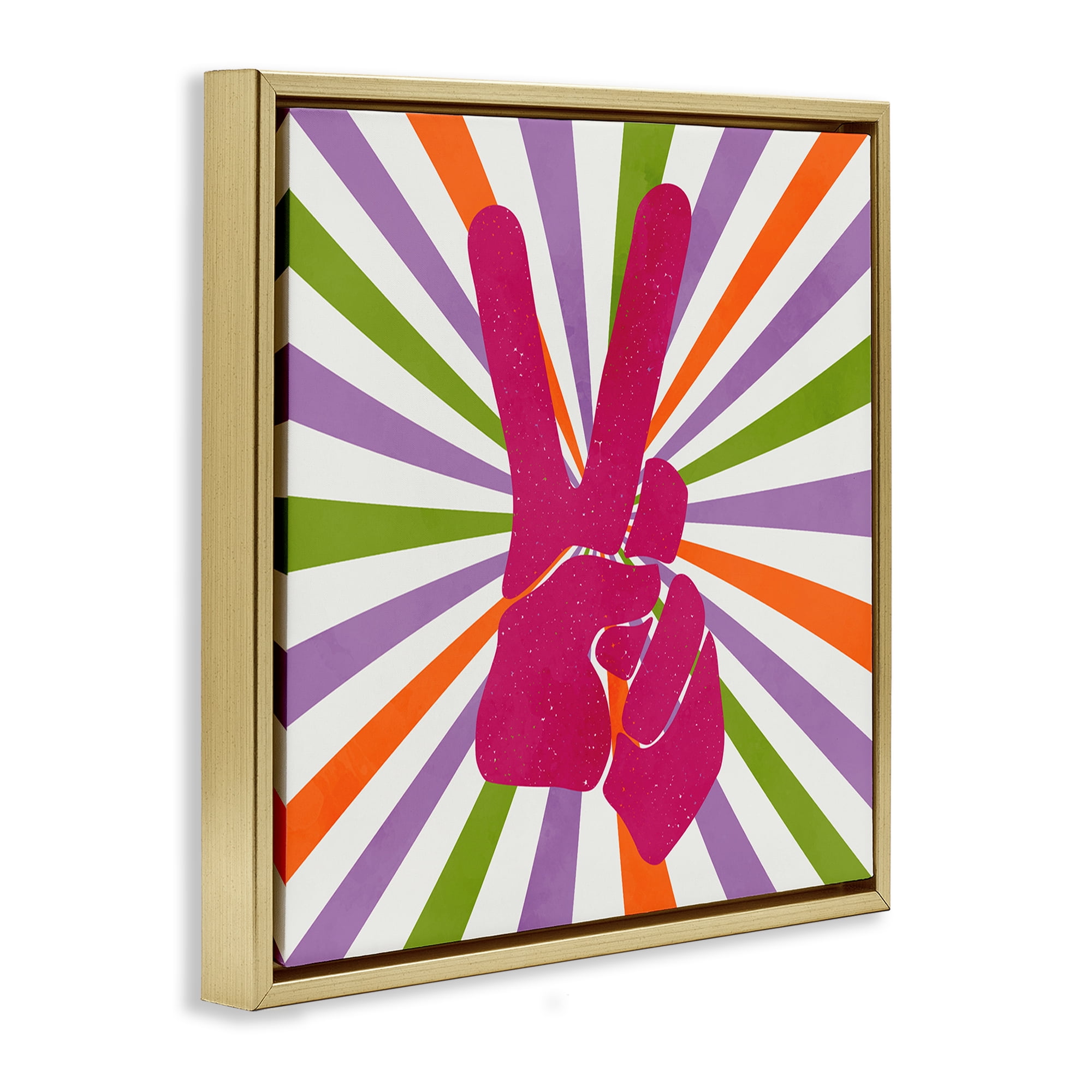 Stupell Industries Peace Sign on Stripes Abstract Painting Gold Floater Framed Canvas Art Print Wall Art, 25 x 25