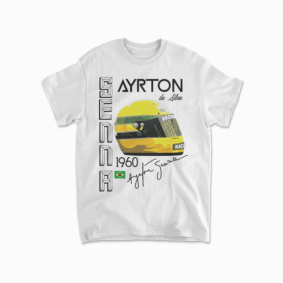 Senna Inspired T-Shirt, Motorsports Memorabilia, Vintage Racing Driver Shirt (White, S)
