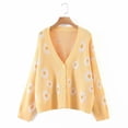 thumbnail image 3 of Suéter tipo cárdigan de jacquard con margaritas frescas y dulces de estilo coreano para mujer, abrigo de punto con cuello en V de lana a la moda para otoño e invierno, 3 of 5
