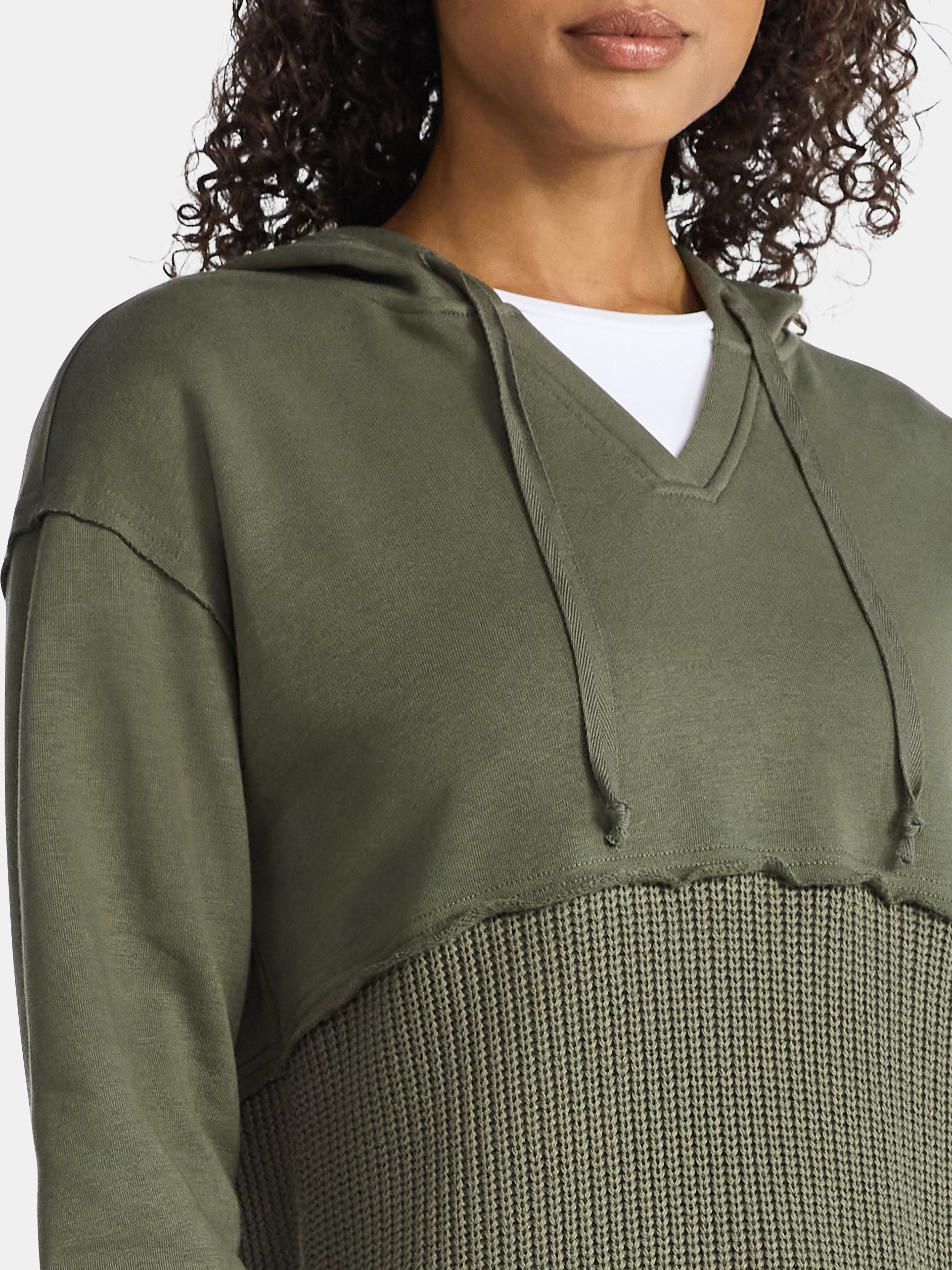 Time and Tru Women's and Women's Plus Fashion Mixed Media Hoodie, Sizes XS-4X